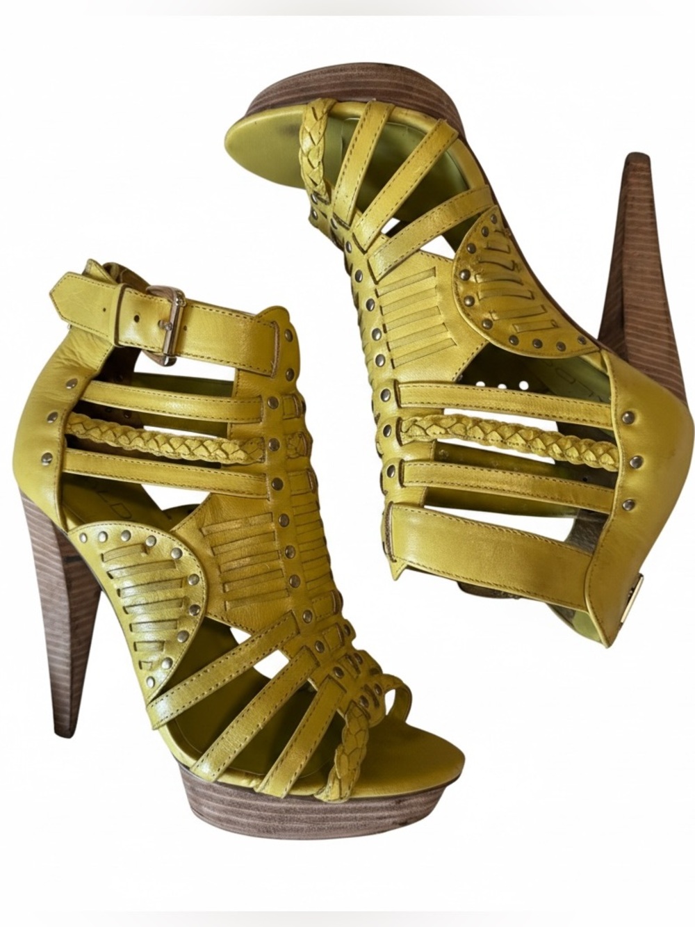 Aldo‎ Yellow Gladiator Platform Stiletto Heels Leather Size 38 / US 7